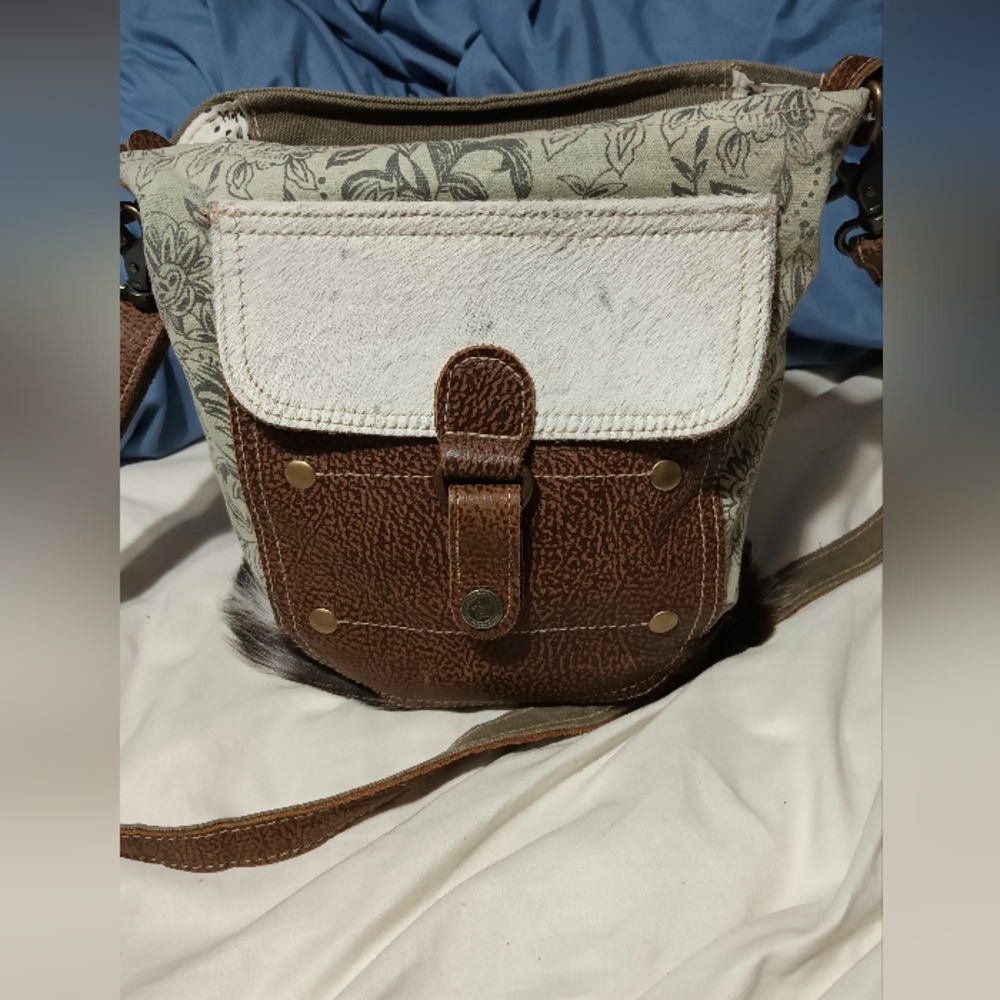 Myra Crossbody Saddle western cowhide/leather canvas bag slightly used